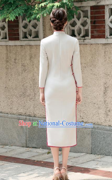 Asian Chinese Traditional Cheongsam Classical White Qipao Dress for Women