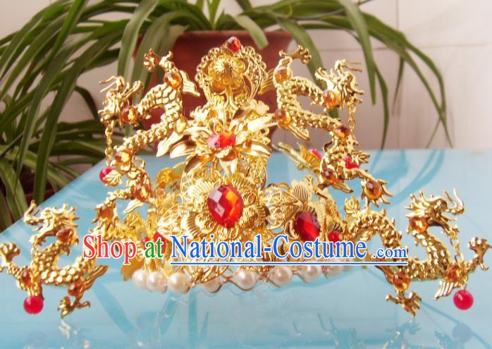 Chinese Traditional Goddess Hair Accessories Ancient Red Crystal Phoenix Coronet for Women