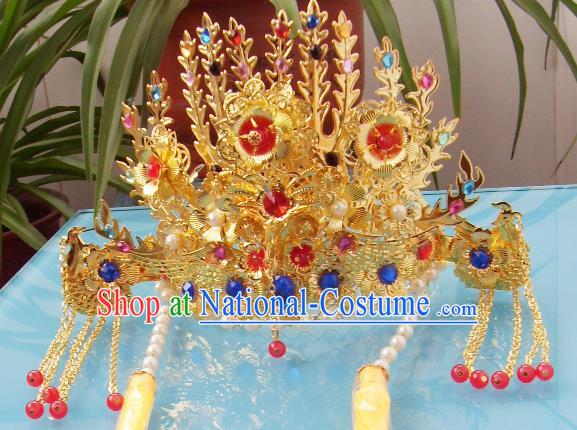 Chinese Traditional Goddess Hair Accessories Ancient Colorful Crystal Phoenix Coronet for Women