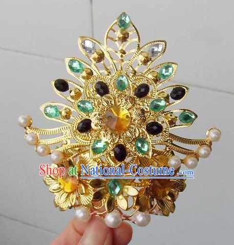 Chinese Traditional God of Wealth Hair Accessories Ancient Green Crystal Hairdo Crown for Men