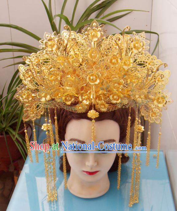 Chinese Traditional Goddess Hairpins Hair Accessories Ancient Princess Golden Tassel Phoenix Coronet for Women