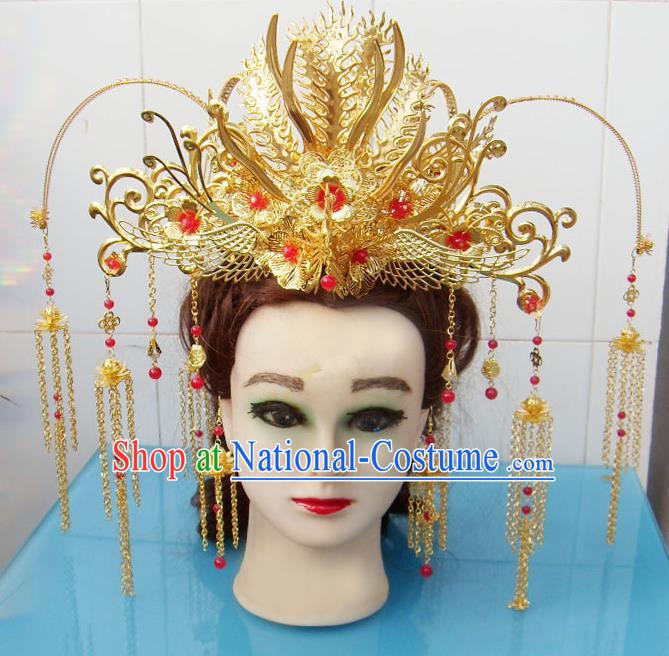 Chinese Traditional Goddess Tassel Phoenix Coronet Hairpins Ancient Princess Hair Accessories for Women