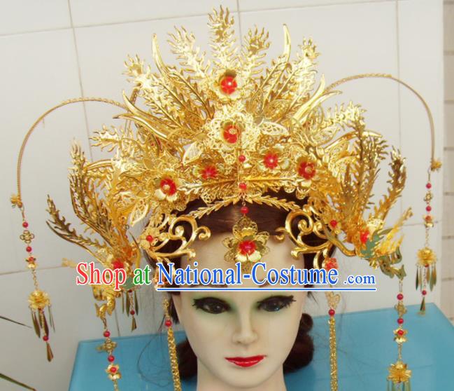 Chinese Traditional Goddess Golden Phoenix Coronet Hairpins Ancient Queen Hair Accessories for Women