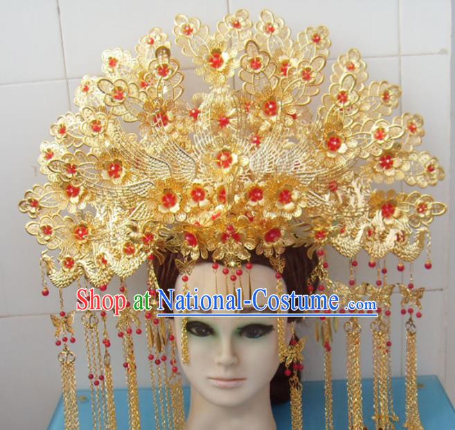 Chinese Traditional Goddess Golden Hairpins Phoenix Coronet Ancient Queen Hair Accessories for Women