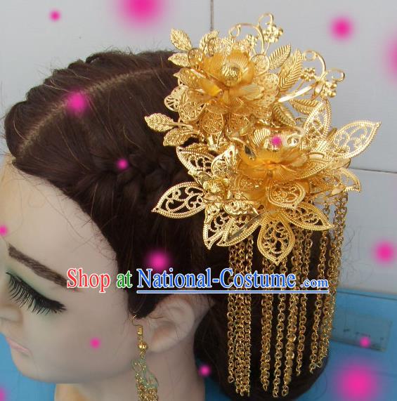 Chinese Traditional Goddess Golden Peony Hairpins Ancient Queen Hair Accessories for Women