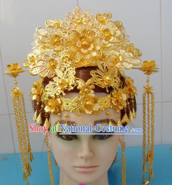 Chinese Traditional Goddess Hairpins Golden Phoenix Coronet Ancient Queen Hair Accessories for Women