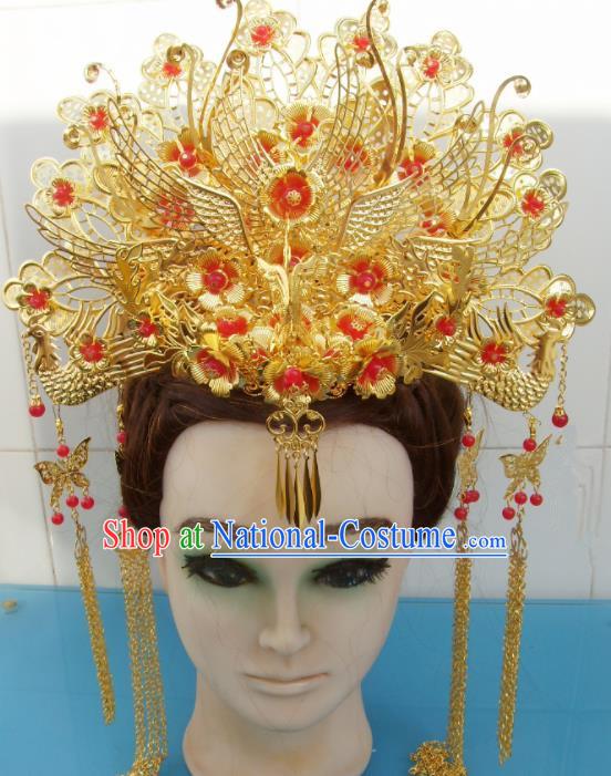 Chinese Traditional Goddess Hairpins Golden Tassel Phoenix Coronet Ancient Bride Hair Accessories for Women