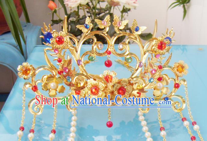 Chinese Traditional Goddess Hair Accessories Ancient Golden Butterfly Phoenix Coronet for Women