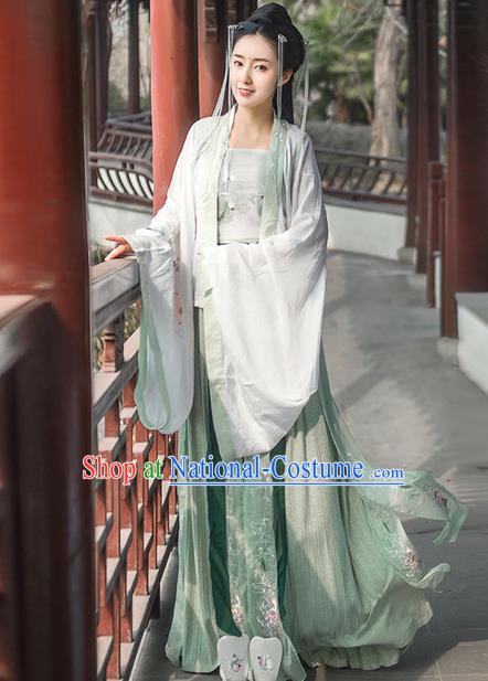 Chinese Traditional Green Hanfu Dress Ancient Song Dynasty Princess Embroidered Costume for Women