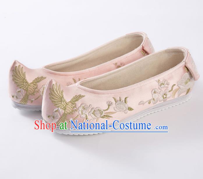 Asian Chinese Hanfu Shoes Traditional Ancient Princess Pink Embroidered Shoes for Women