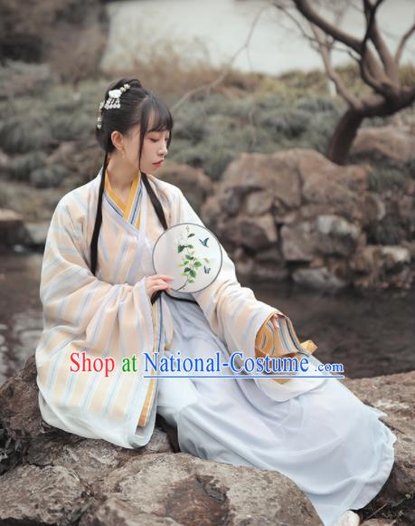 Chinese Traditional Jin Dynasty Nobility Lady Hanfu Dress Ancient Peri Embroidered Costume for Women