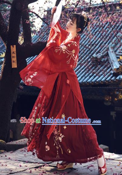 Chinese Traditional Tang Dynasty Wedding Red Hanfu Dress Ancient Court Princess Embroidered Costume for Women