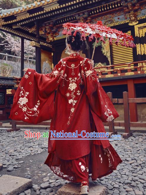 Chinese Traditional Tang Dynasty Wedding Red Hanfu Dress Ancient Court Princess Embroidered Costume for Women