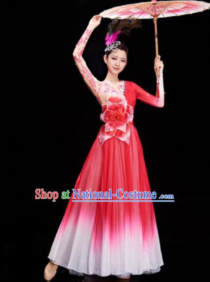 Chinese Traditional Spring Festival Gala Rosy Dress Opening Dance Modern Dance Costume for Women