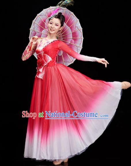 Chinese Traditional Spring Festival Gala Rosy Dress Opening Dance Modern Dance Costume for Women