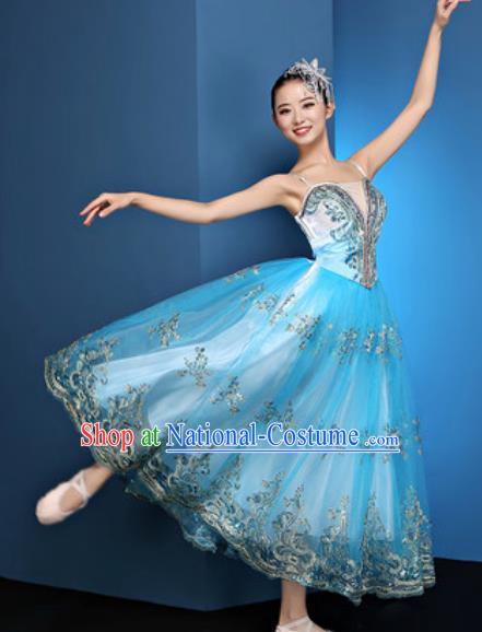 Chinese Traditional Spring Festival Gala Blue Veil Dress Opening Dance Modern Dance Costume for Women