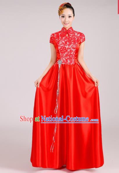 Chinese Traditional Chorus Red Dress Opening Dance Modern Dance Costume for Women