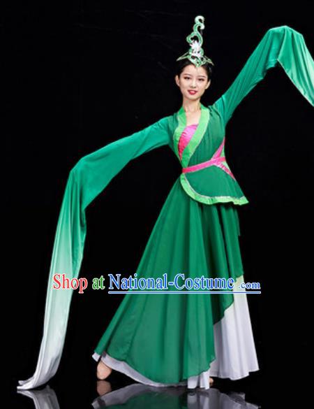 Chinese National Classical Dance Water Sleeve Dress Traditional Lotus Dance Umbrella Dance Green Costume for Women