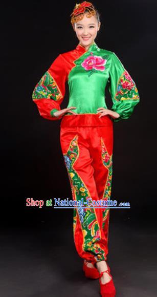 Chinese National Fan Dance Folk Dance Red Costume Traditional Yangko Dance Clothing for Women