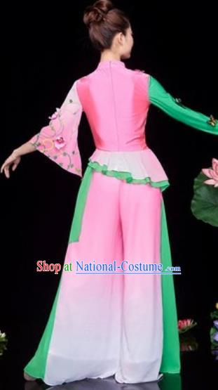 Chinese National Folk Dance Lotus Dance Pink Costume Traditional Yangko Dance Fan Dance Clothing for Women