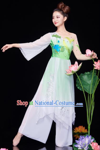 Chinese National Classical Dance Lotus Dance Dress Traditional Umbrella Dance Green Costume for Women