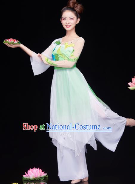 Chinese National Classical Dance Lotus Dance Dress Traditional Umbrella Dance Green Costume for Women