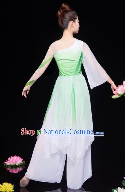 Chinese National Classical Dance Lotus Dance Dress Traditional Umbrella Dance Green Costume for Women