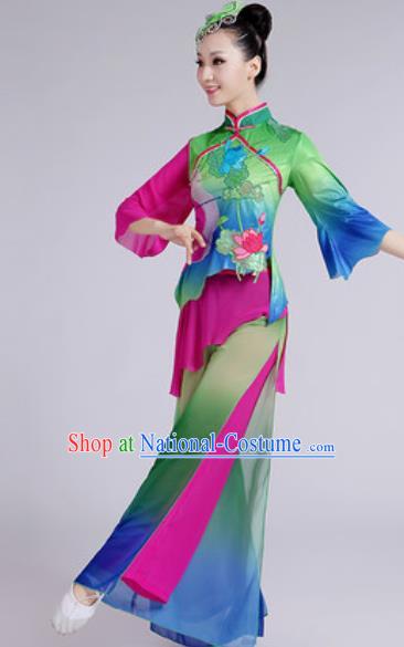 Chinese National Folk Dance Lotus Dance Green Costume Traditional Yangko Dance Fan Dance Clothing for Women