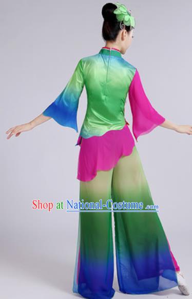 Chinese National Folk Dance Lotus Dance Green Costume Traditional Yangko Dance Fan Dance Clothing for Women