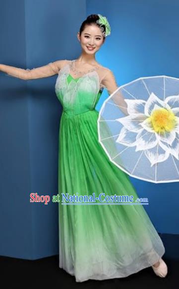 Chinese National Classical Dance Green Dress Traditional Lotus Dance Umbrella Dance Costume for Women