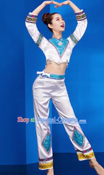 Chinese National Fan Dance Folk Dance White Costume Traditional Yangko Dance Clothing for Women