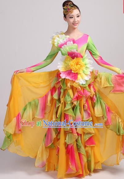 Chinese Traditional Chorus Yellow Bubble Dress Opening Dance Modern Dance Costume for Women