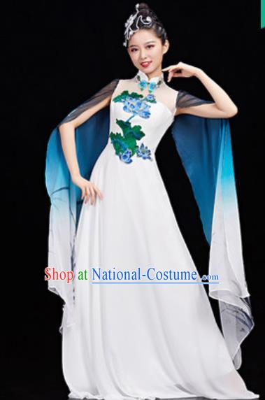 Chinese National Classical Dance Umbrella Dance White Dress Traditional Lotus Dance Costume for Women