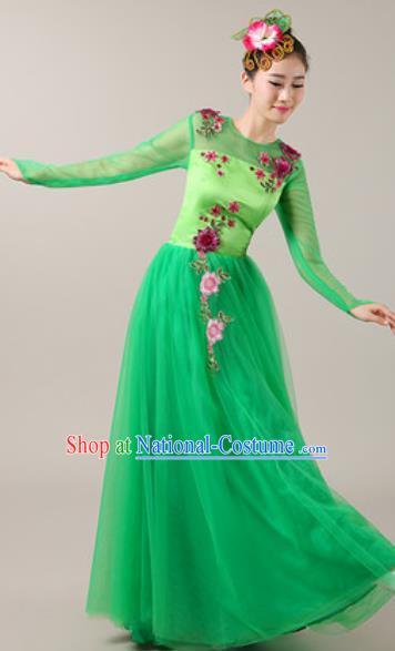 Chinese Traditional Chorus Green Veil Dress Opening Dance Modern Dance Costume for Women