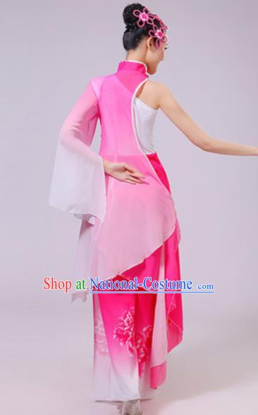 Chinese National Lotus Dance Umbrella Dance Pink Dress Traditional Classical Dance Costume for Women