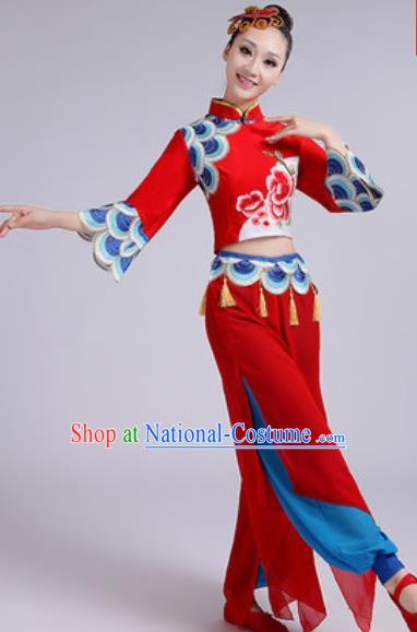 Chinese National Fan Dance Folk Dance Red Costume Traditional Yangko Dance Clothing for Women