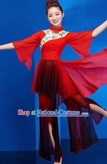 Chinese National Lotus Dance Umbrella Dance Red Dress Traditional Classical Dance Costume for Women