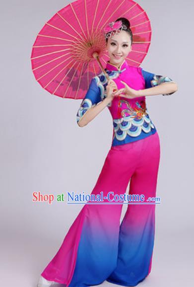 Chinese National Fan Dance Folk Dance Rosy Costume Traditional Yangko Dance Clothing for Women