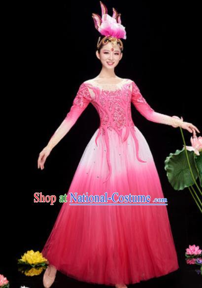 Chinese Traditional Chorus Pink Veil Dress Opening Dance Modern Dance Costume for Women