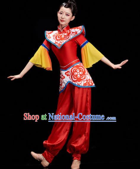 Chinese National Drum Dance Folk Dance Red Costume Traditional Yangko Dance Clothing for Women