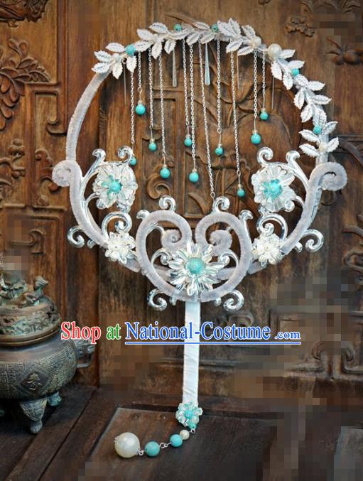 Chinese Traditional Palace Fans Ancient Queen Grey Velvet Round Fans for Women