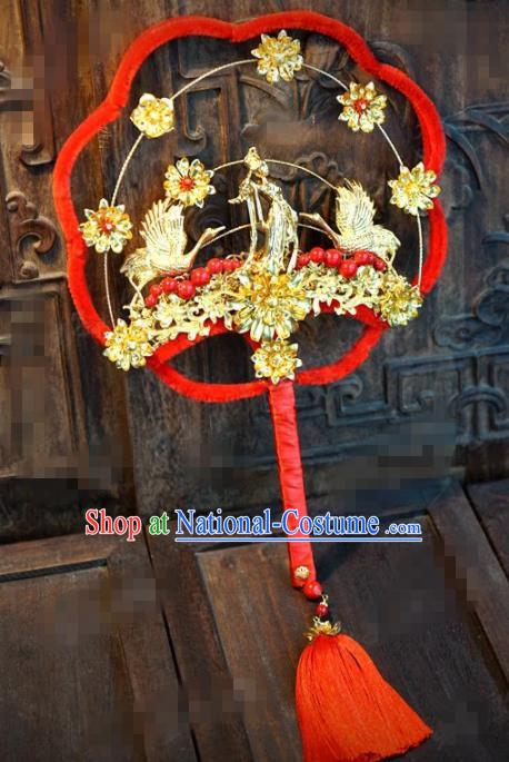 Chinese Traditional Wedding Palace Fans Ancient Queen Red Round Fans for Women