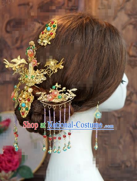 Chinese Traditional Hair Accessories Ancient Bride Palace Hairpins Headwear Complete Set for Women