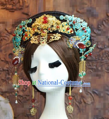 Chinese Traditional Handmade Qing Dynasty Phoenix Coronet Ancient Hairpins Hair Accessories Complete Set for Women