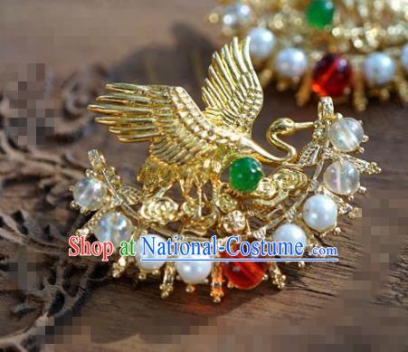 Chinese Traditional Hair Accessories Ancient Bride Palace Golden Crane Hairpins Headwear for Women