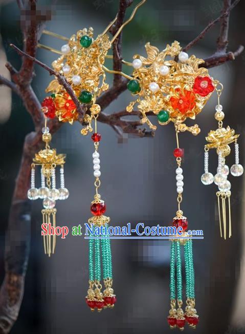 Chinese Traditional Hair Accessories Ancient Palace Golden Tassel Step Shake Bride Hairpins Headwear for Women