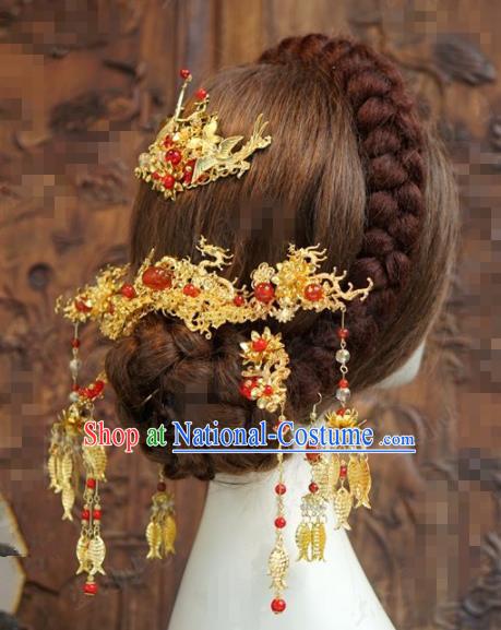 Chinese Traditional Hair Accessories Ancient Bride Dragons Hairpins Headwear for Women