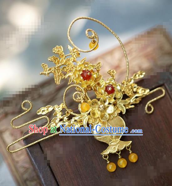 Chinese Traditional Palace Hair Accessories Ancient Golden Hairpins Headwear for Women