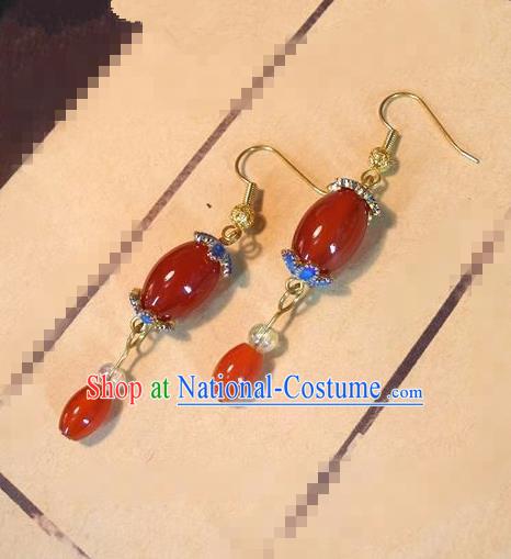 Chinese National Wedding Jewelry Accessories Handmade Traditional Palace Red Agate Earrings for Women