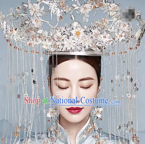 Chinese Traditional Handmade Luxury Argent Phoenix Coronet Ancient Wedding Hair Accessories Complete Set for Women